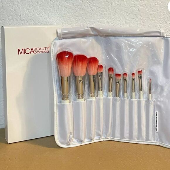 Mica Beauty Cosmetics 10 piece makeup brush set NWT and in sealed box - Picture 1 of 6